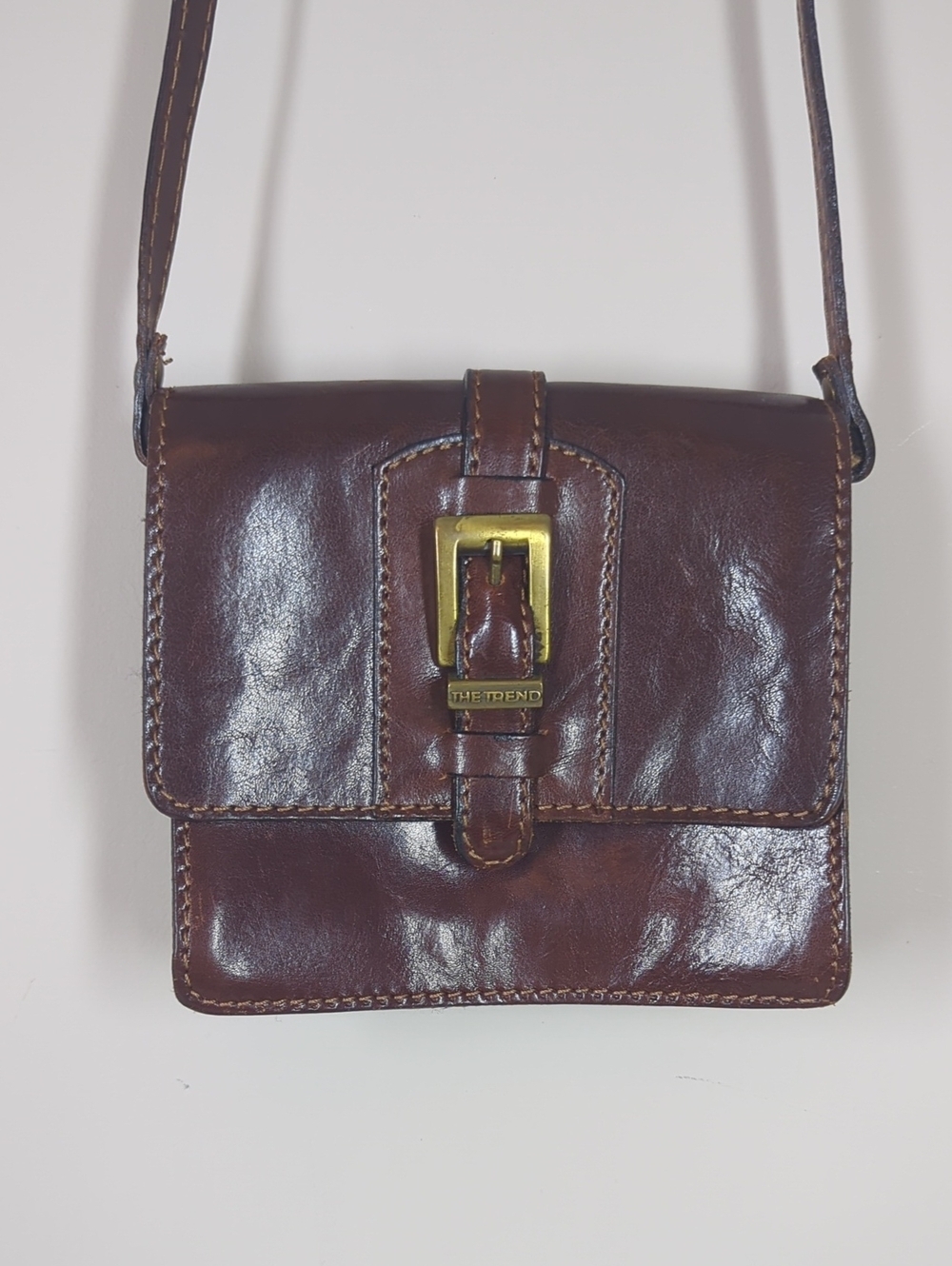 Vintage the Trend 90s  Brown Leather Crossbody Mini Bag with Buckle